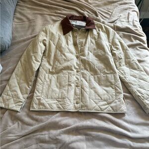 JustFab Cream Quilted Jacket with Brown Collar